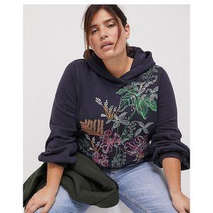 Maeve Anthropologie Zooey Embroidered Pullover Hoodie Top Navy L New